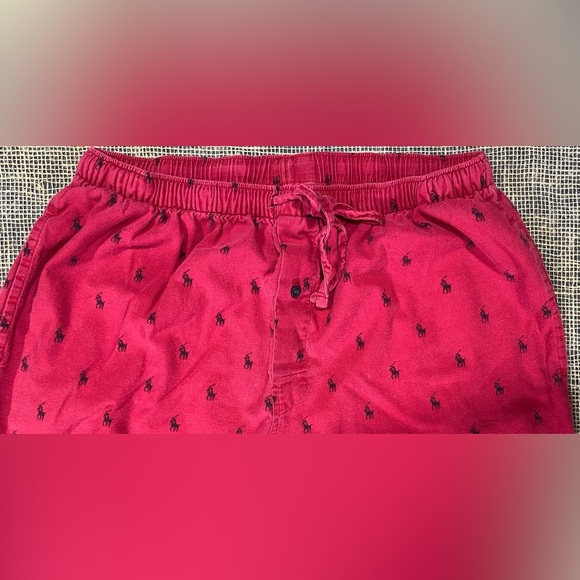 Polo Ralph Lauren Red PJ/Lounge Pants, Sz M 32-34, Navy Embroidered Ponies - Picture 4 of 9